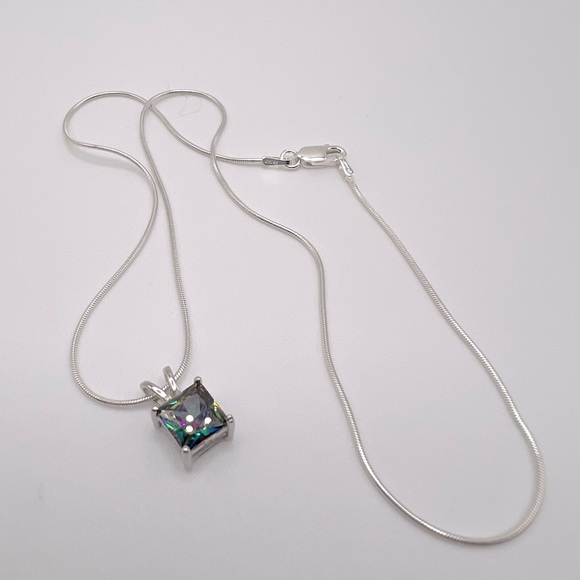 .925 Sterling Silver Rainbow Topaz Cz Necklace & Earring Set - Picture 15 of 16